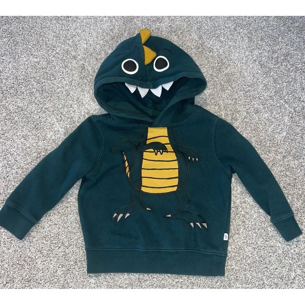 Baby GAP 3D Dinosaur Hooded Sweatshirt Green Sz 3T‎